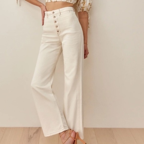 Reformation Denim - Reformation Lexi High Rise Wide Leg Jeans Ivory Size 25